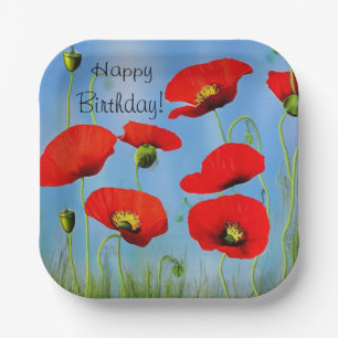 Cheerful Birthday Poppy Paper Plate