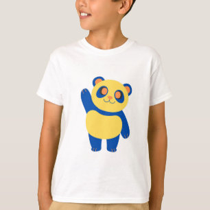 Cheerful Blue and Yellow Panda Waving Hello T-Shirt