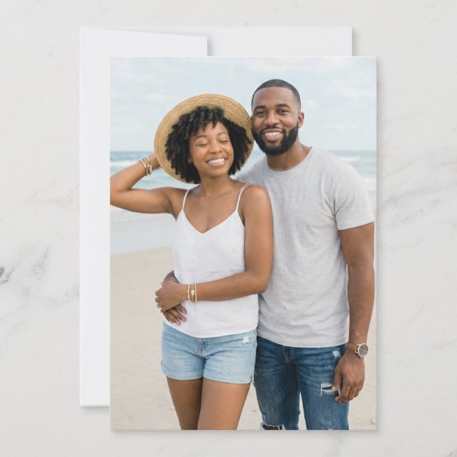 Cheerful Blue Beach Photo Invitation (Front)