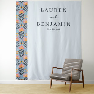 Cheerful Blue Floral Minimalist Tapestry