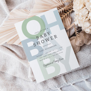 Cheerful Blue Green Boys Baby Shower Invitation