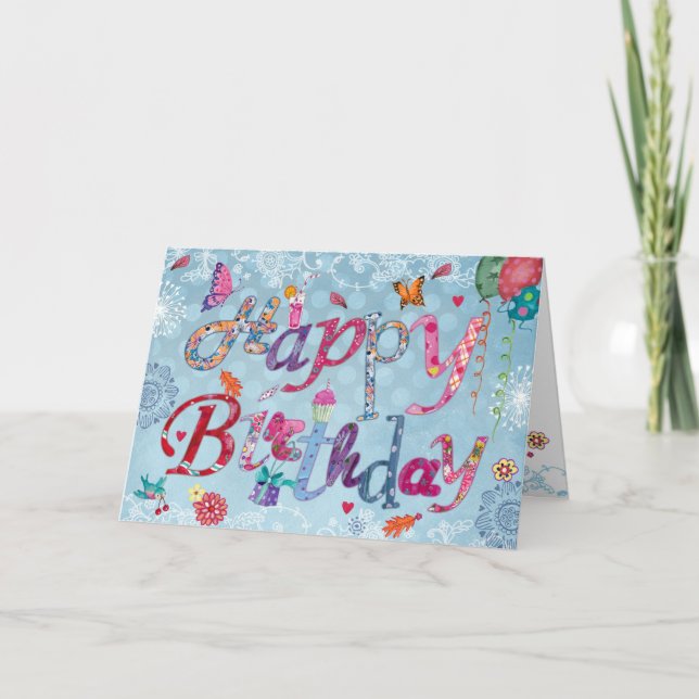 Cheerful Blue Hand lettered Birthday Funny Letters Card (Front)