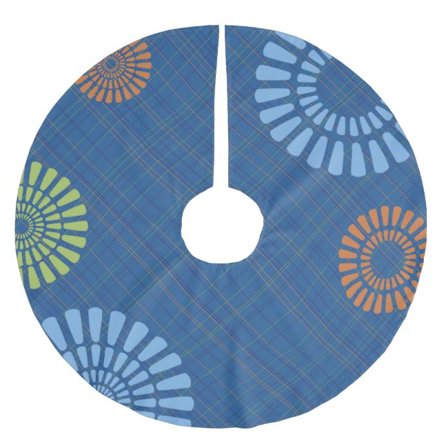 Cheerful Blue Plaid Christmas Tree Skirt (Front)