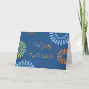 Cheerful Blue Plaid Kwanzaa Greeting Card