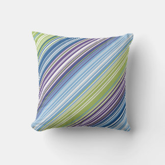 Cheerful Blue Purple Rainbow Striped Throw Pillow