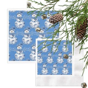 Cheerful Blue White Happy Snowman Napkin