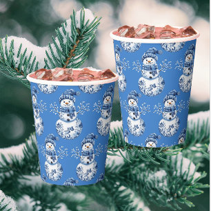 Cheerful Blue White Happy Snowman  Paper Cups