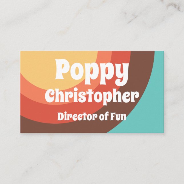 Cheerful Bold Groovy Modern Retro Colourful Curves Business Card (Front)