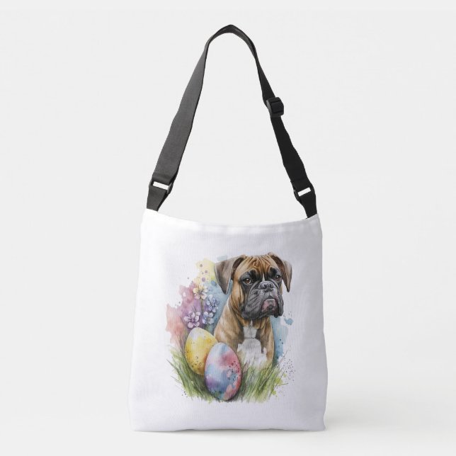 Cheerful Boxer Dog Easter Egg, Happy Easter Boxer Crossbody Bag (Front)