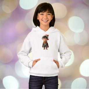 Cheerful Boy Christmas Elf Girl's Hoodie