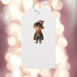 Cheerful Boy Christmas Elf White Gift Tags