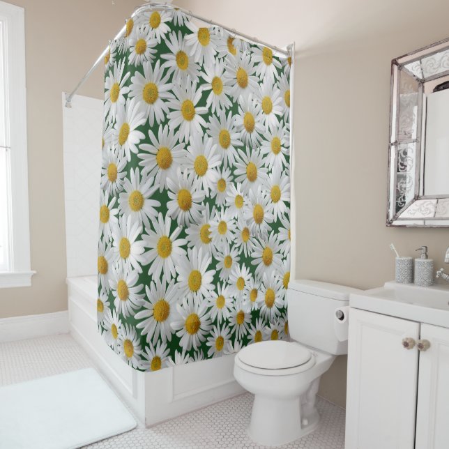 Cheerful, Bright Daisy Shower Curtain (In Situ)