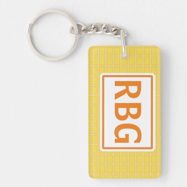Cheerful Bright Orange White Geometric Pattern Key Ring (Front)