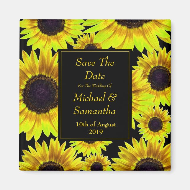 Cheerful Bright Yellow Sunflower  - Save The Date Magnet (Front)