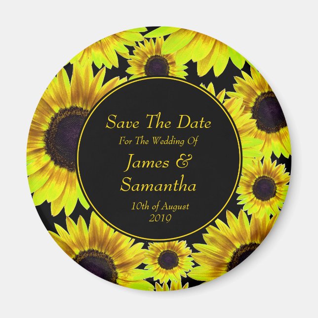 Cheerful Bright Yellow Sunflower  - Save The Date Magnet (Front)