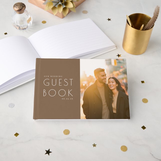 Cheerful Brown Stars Guest Book (Front Open)