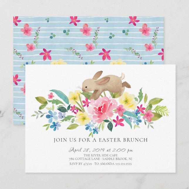 Cheerful Bunny Floral Easter Brunch Invitation (Front/Back)