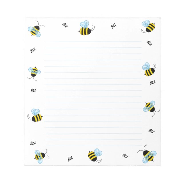 Cheerful Buzzing Bees Ruled Notepad (Front)