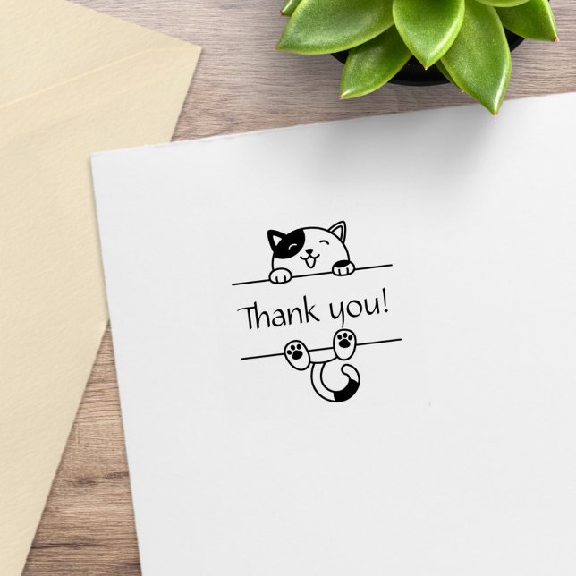 Cheerful Calico Cat Peeking Thank You 1x1 Rubber Stamp (Creator Uploaded)