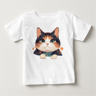 Cheerful Calico Kitten With Big Green Eyes Baby T-Shirt