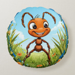 Cheerful Cartoon Ant  Round Cushion