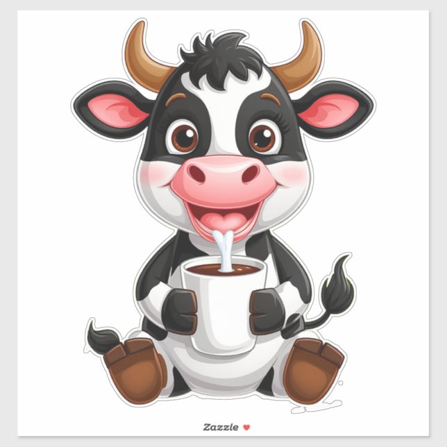 Cheerful Cartoon Cow Drinking Milk (Sheet)