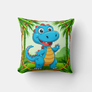 Cheerful Cartoon Dinosaur in Bamboo Frame Cushion