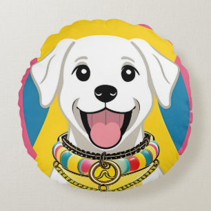 Cheerful Cartoon Dog Bright Pet Lover Home Décor Round Cushion