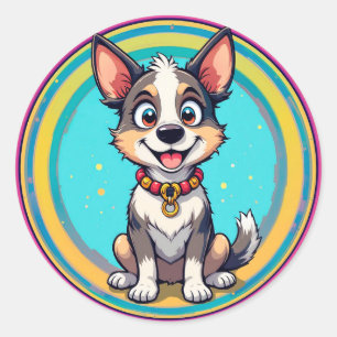 Cheerful Cartoon Dog Classic Round Sticker