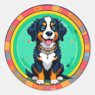 Cheerful Cartoon Dog Classic Round Sticker