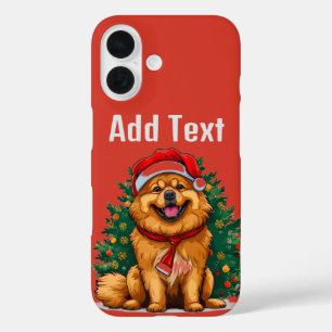 Cheerful Cartoon Dog in Santa Hat iPhone 16 Case