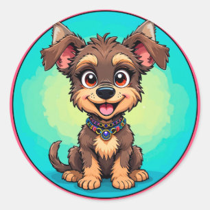 Cheerful Cartoon Dog Playful Pet Design 💛 Fun Dog Classic Round Sticker