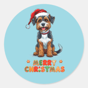 Cheerful Cartoon Dog Wearing a Santa Hat Classic Round Sticker