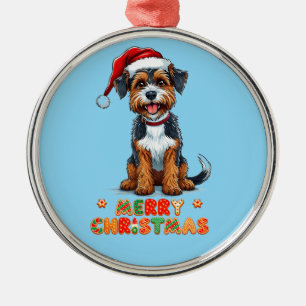 Cheerful Cartoon Dog Wearing a Santa Hat Metal Tree Decoration