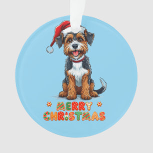 Cheerful Cartoon Dog Wearing a Santa Hat Ornament
