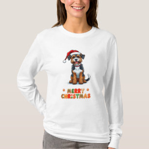 Cheerful Cartoon Dog Wearing a Santa Hat T-Shirt