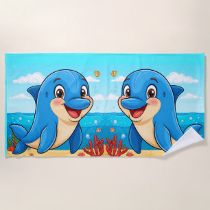 Cheerful Cartoon Dolphin in an Underwater Beach Towel