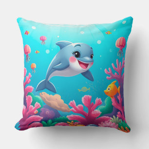 🐬 Cheerful Cartoon Dolphin Splashing with Joy 🌊✨ Cushion
