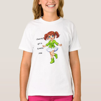 Cheerful Cartoon Girl in Dynamic Pose Kids T-Shirt