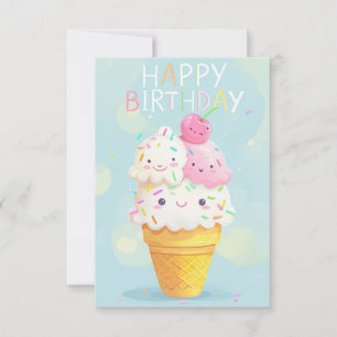 Cheerful Cartoon Ice Cream Birthday Card