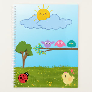 Cheerful Cartoon Nature Scene – Springtime Fun for Planner
