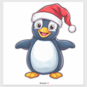 Cheerful Cartoon Penguin in Santa Hat