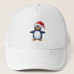 Cheerful Cartoon Penguin in Santa Hat