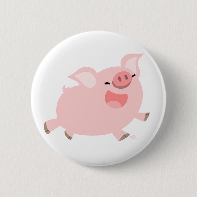Cheerful Cartoon Pig button badge (Front)