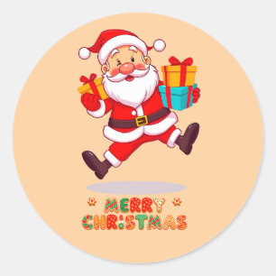 Cheerful Cartoon Santa Claus Classic Round Sticker