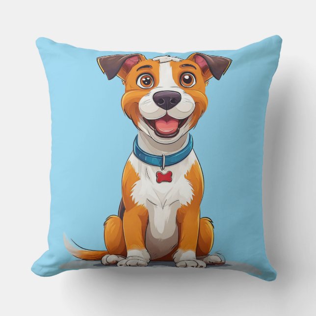 Cheerful Cartoon Style Dog Happy Pet Lover Gift Cushion (Front)