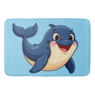 Cheerful Cartoon Whale Swimming Bath Mat