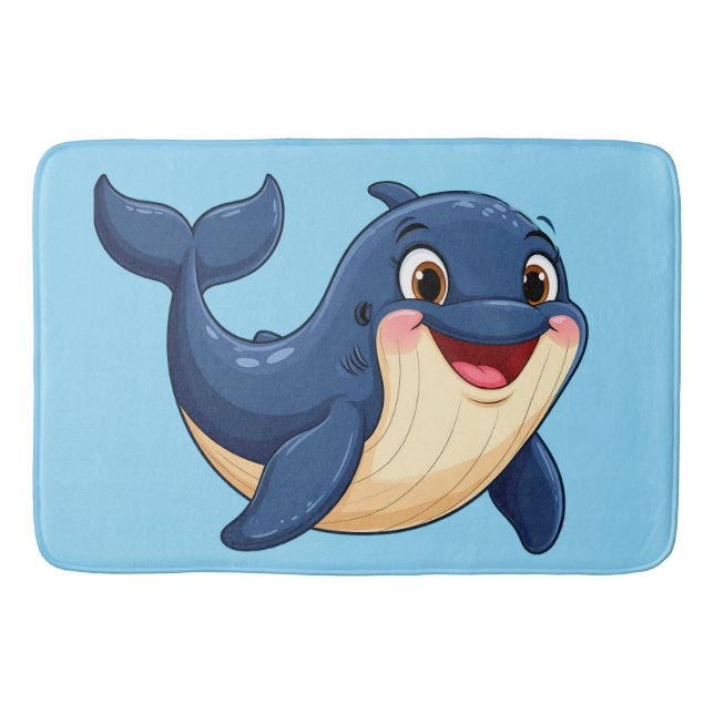 Cheerful Cartoon Whale Swimming Bath Mat (Front)