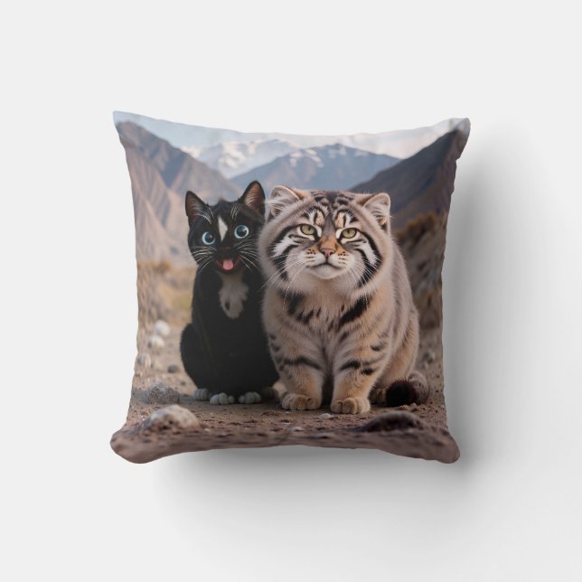 Cheerful Cat vs. Grumpy Cat – Humour Cushion (Front)
