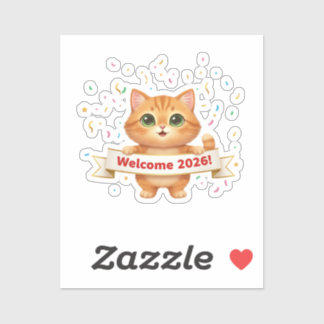 Cheerful Cat with New Year Banner Welcome 2026 